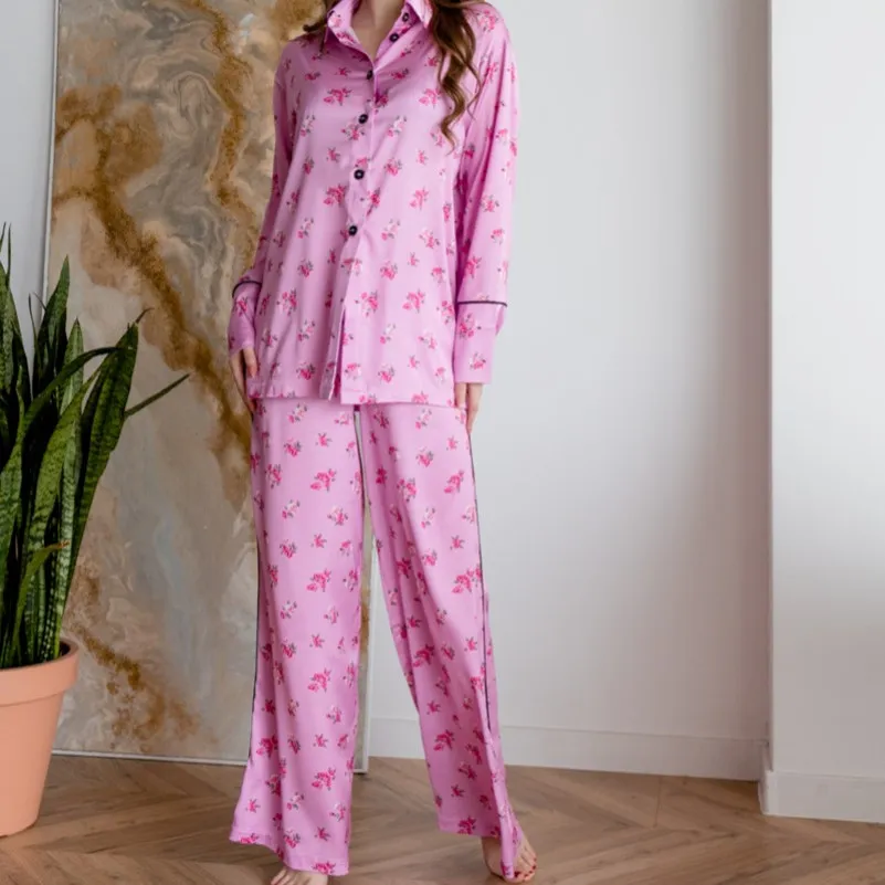Пижама женская шелк "Armani Premium pink" - 2