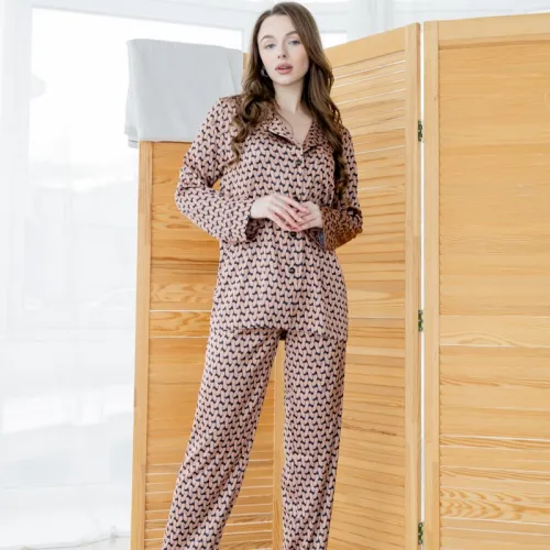 Пижама женская шелк "Armani silk Brown" - 3