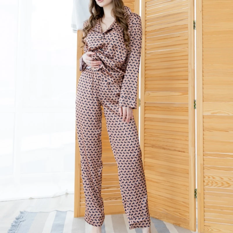 Пижама женская шелк "Armani silk Brown" - 1