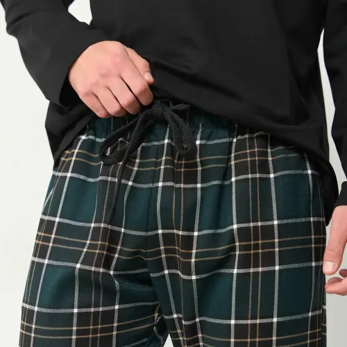 Піжама чоловіча Х (лонгслів + штани в клітинку зелені) "Basic Hugo" black/dark green - 5