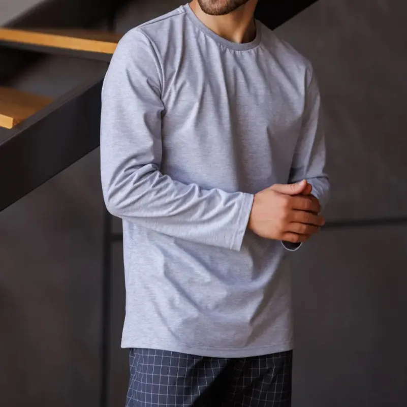 Піжама чоловіча Х (лонгслів сірий + штани в клітинку графіт) "Basic Hugo" gray - 6