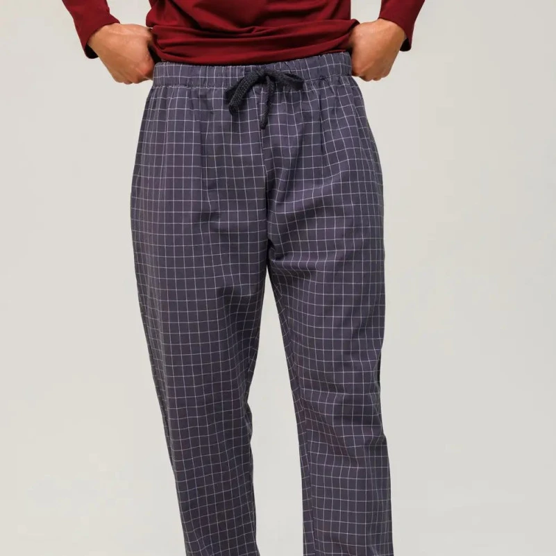 Пижама мужская Х (лонгслив бордо + штаны в клетку графит) "Basic Hugo" red - 3