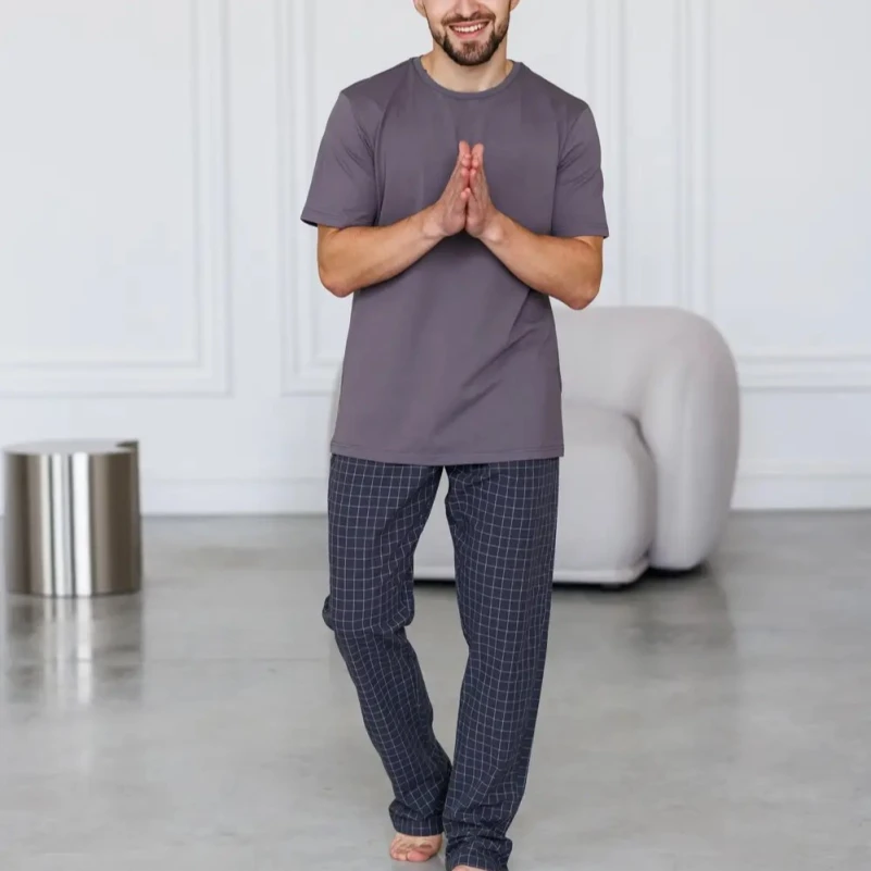  Пижама мужская Х (футболка темно-серая + штаны в клетку графит) "Basic Ville" dark gray - 1