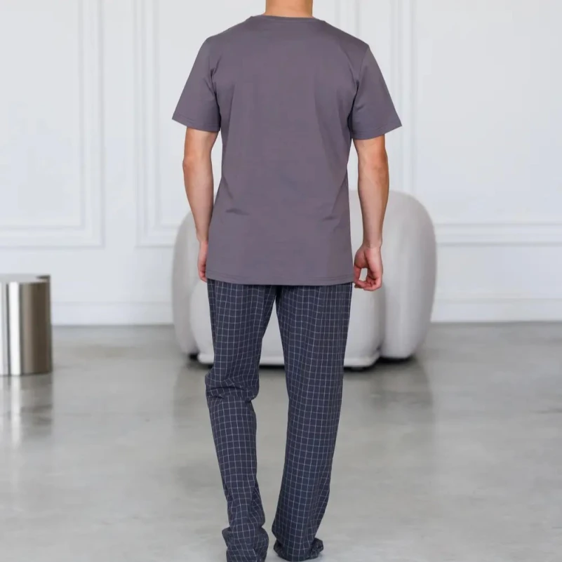  Пижама мужская Х (футболка темно-серая + штаны в клетку графит) "Basic Ville" dark gray - 2