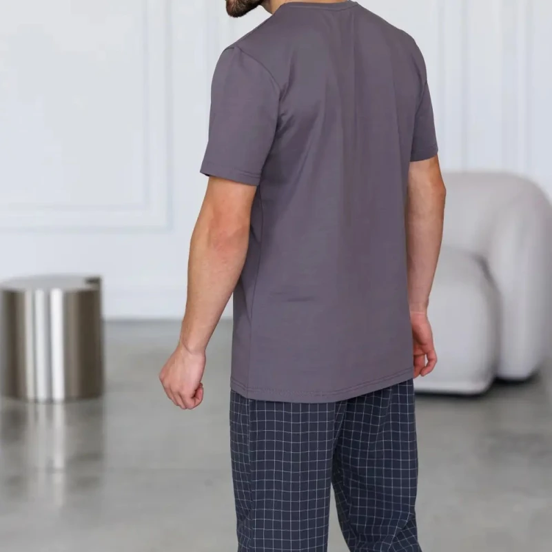  Пижама мужская Х (футболка темно-серая + штаны в клетку графит) "Basic Ville" dark gray - 3
