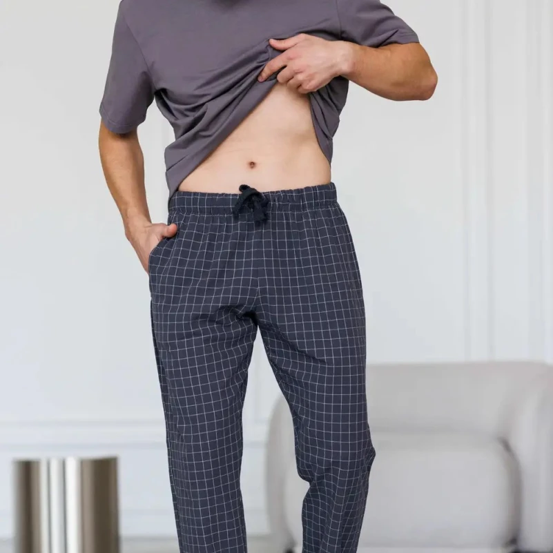  Пижама мужская Х (футболка темно-серая + штаны в клетку графит) "Basic Ville" dark gray - 4