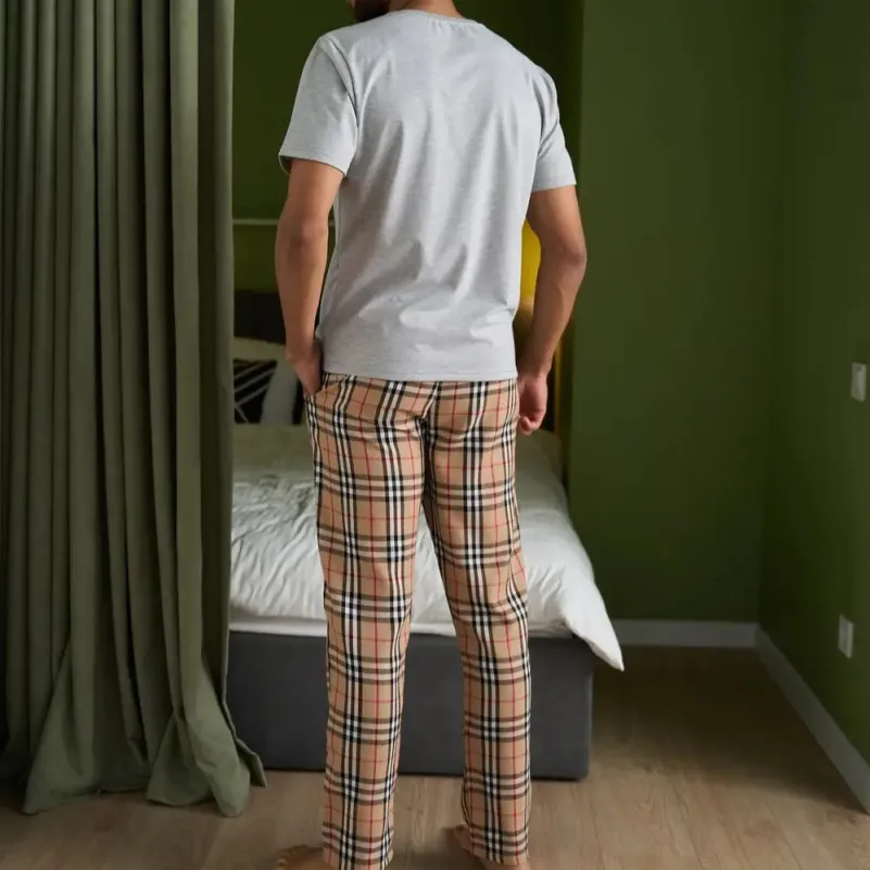 Піжама чоловіча Х (футболка сіра + штани в клітинку бежеві) "Basic Ville" gray/beige - 4