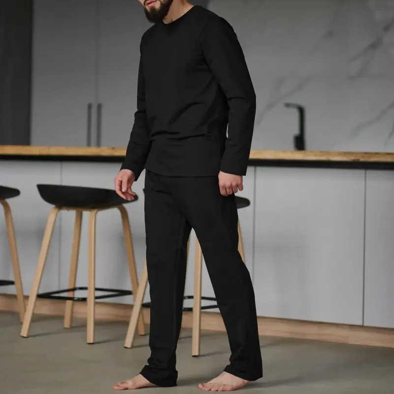 Піжама чоловіча Х (лонгслів + штани прямі) "Basic" all black