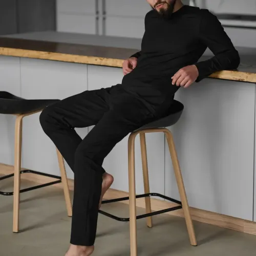 Піжама чоловіча Х (лонгслів + штани прямі) "Basic" all black - 5