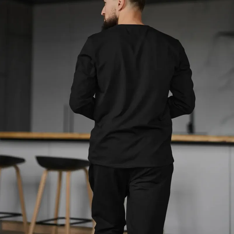 Піжама чоловіча Х (лонгслів + штани прямі) "Basic" all black - 1
