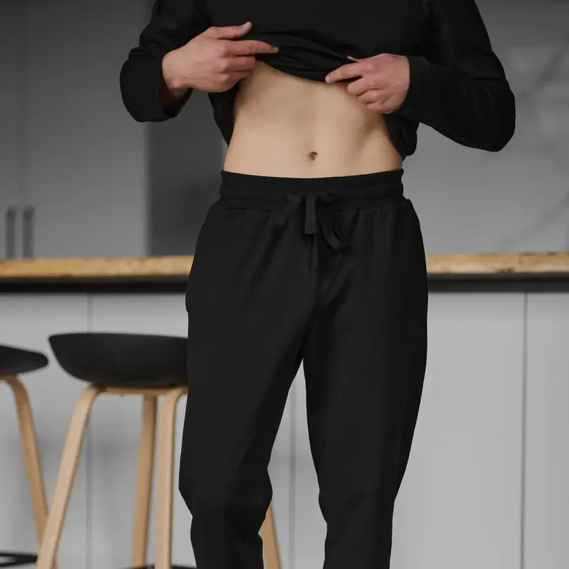 Піжама чоловіча Х (лонгслів + штани прямі) "Basic" all black - 5