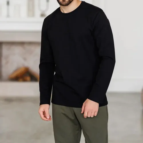 Піжама чоловіча Х (лонгслів чорний + штани прямі хакі) "Basic" black/khaki - 2
