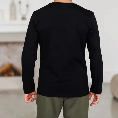 Піжама чоловіча Х (лонгслів чорний + штани прямі хакі) "Basic" black/khaki - 4