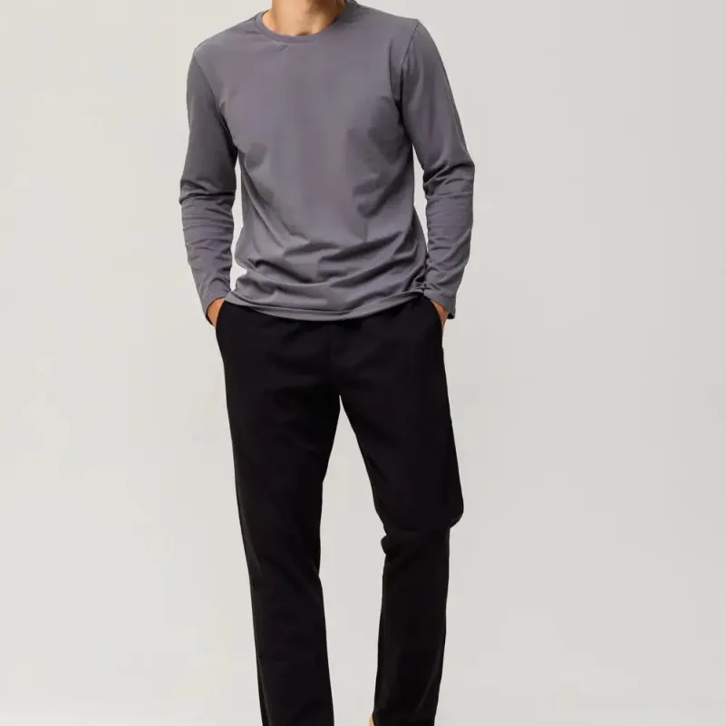 Піжама чоловіча Х (лонгслів темно-сірий + штани прямі чорні) "Basic" dark gray/black