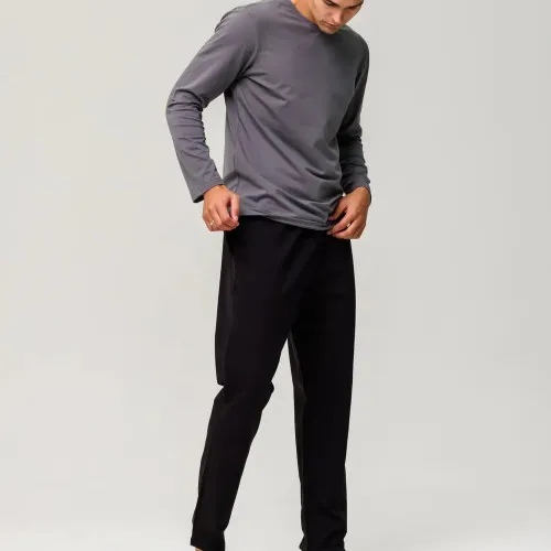 Піжама чоловіча Х (лонгслів темно-сірий + штани прямі чорні) "Basic" dark gray/black - 2