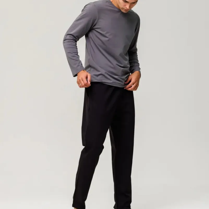 Піжама чоловіча Х (лонгслів темно-сірий + штани прямі чорні) "Basic" dark gray/black - 1