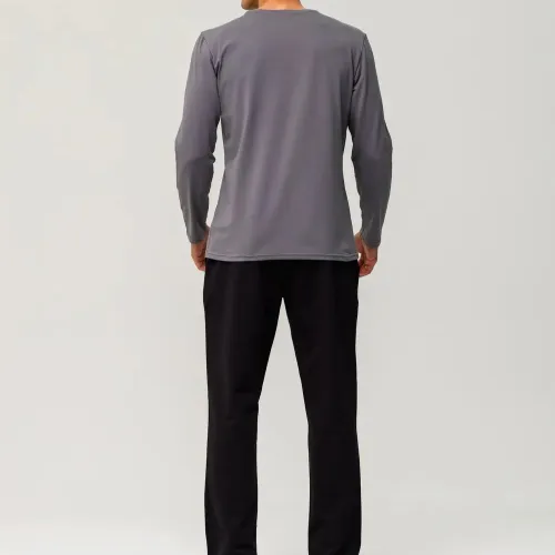 Піжама чоловіча Х (лонгслів темно-сірий + штани прямі чорні) "Basic" dark gray/black - 3