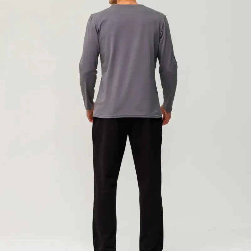Піжама чоловіча Х (лонгслів темно-сірий + штани прямі чорні) "Basic" dark gray/black - 2