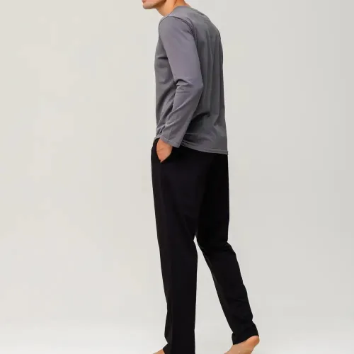 Піжама чоловіча Х (лонгслів темно-сірий + штани прямі чорні) "Basic" dark gray/black - 4
