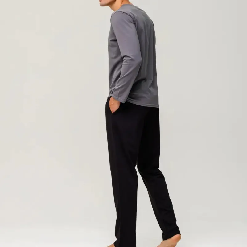 Піжама чоловіча Х (лонгслів темно-сірий + штани прямі чорні) "Basic" dark gray/black - 3