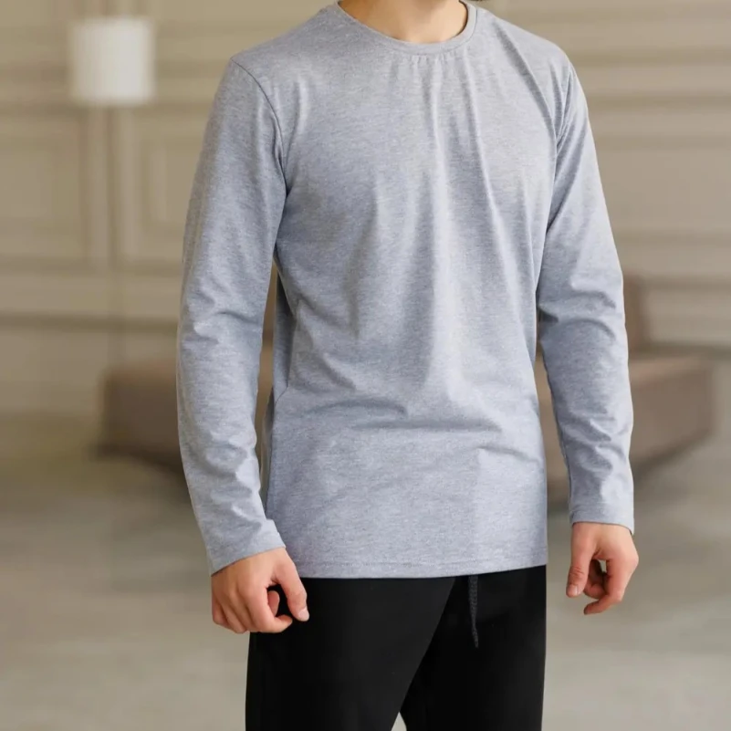  Пижама мужская Х (лонгслив серый + штаны прямые черные) "Basic" gray/black - 3