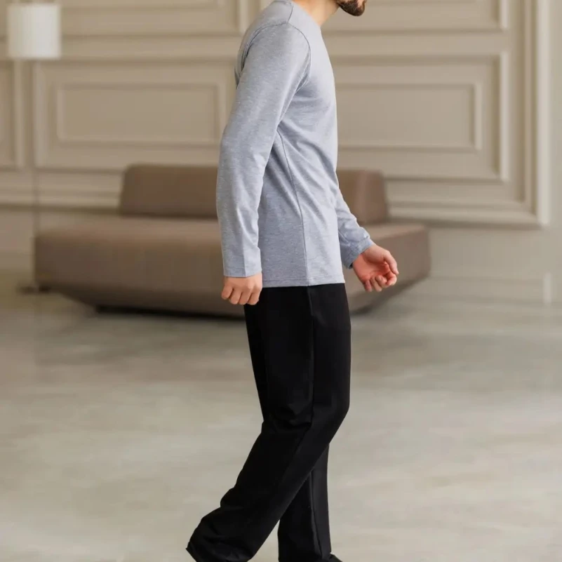  Пижама мужская Х (лонгслив серый + штаны прямые черные) "Basic" gray/black - 4