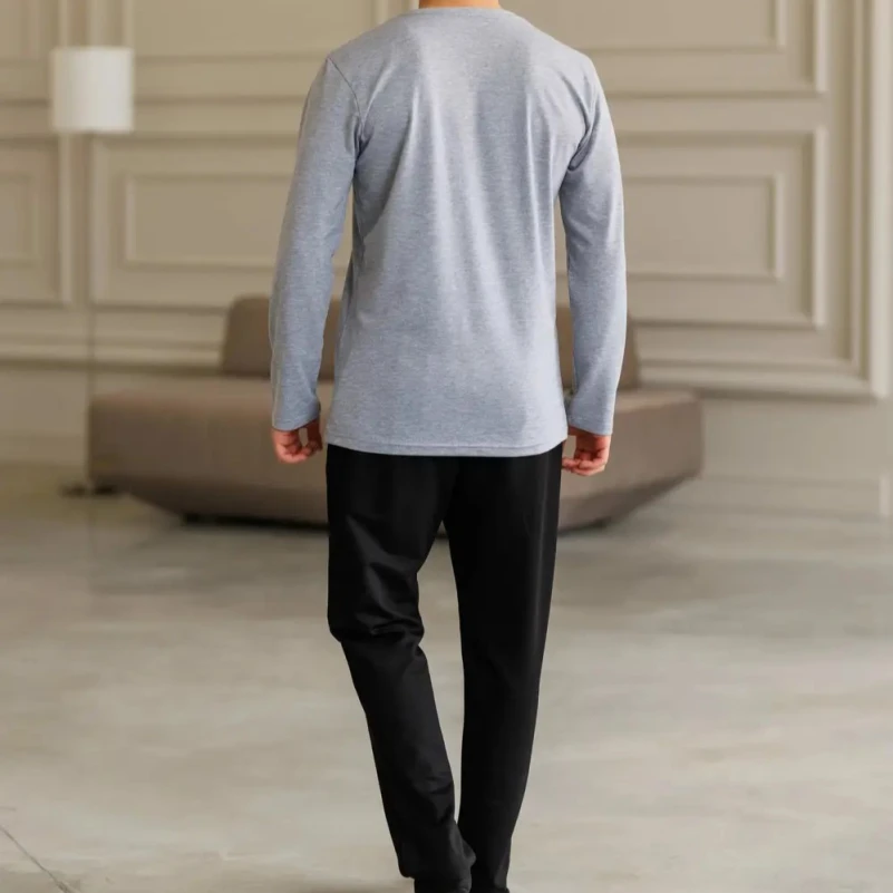  Пижама мужская Х (лонгслив серый + штаны прямые черные) "Basic" gray/black - 5