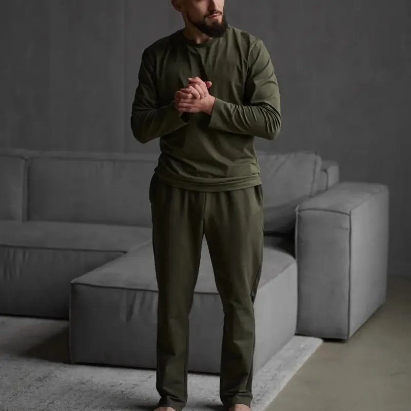 Піжама чоловіча Х (лонгслів + штани прямі) "Basic" khaki