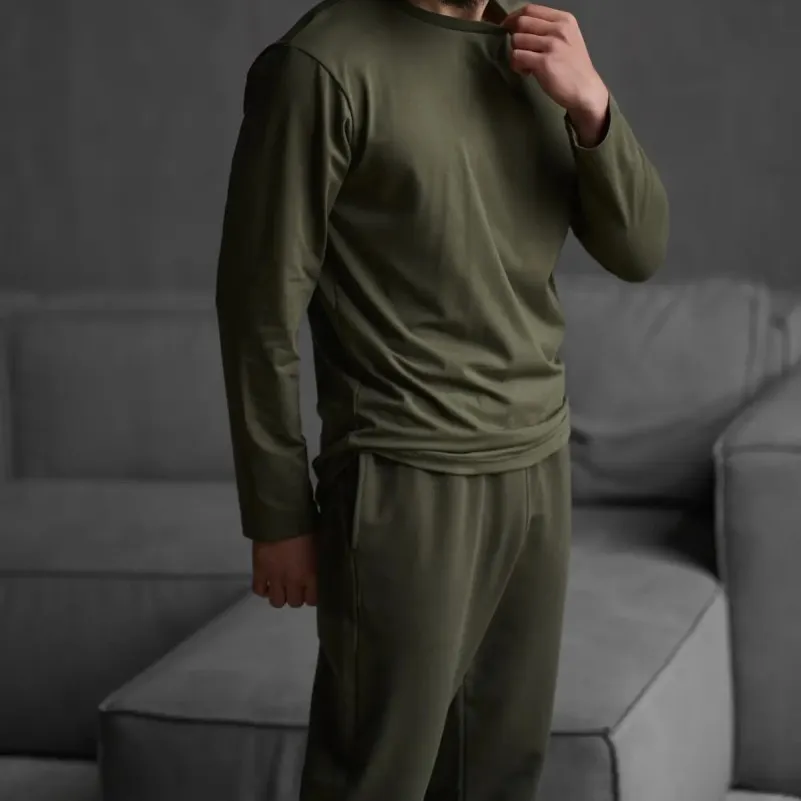Піжама чоловіча Х (лонгслів + штани прямі) "Basic" khaki - 1