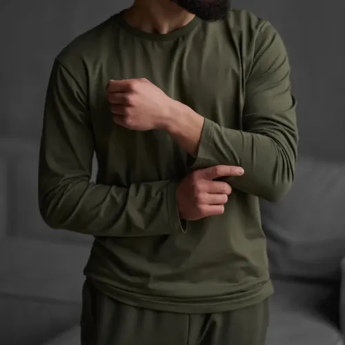 Піжама чоловіча Х (лонгслів + штани прямі) "Basic" khaki - 3