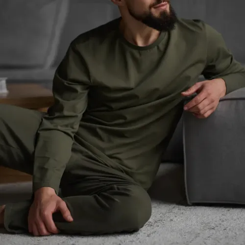 Піжама чоловіча Х (лонгслів + штани прямі) "Basic" khaki - 5