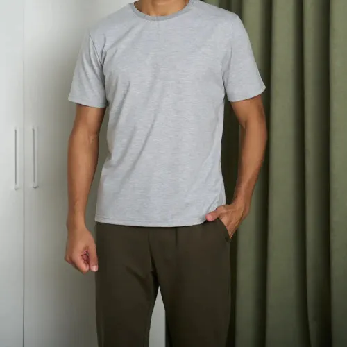 Піжама чоловіча Х (футболка сіра + штани прямі хакі) "Basic t-shirt" gray/khaki - 2
