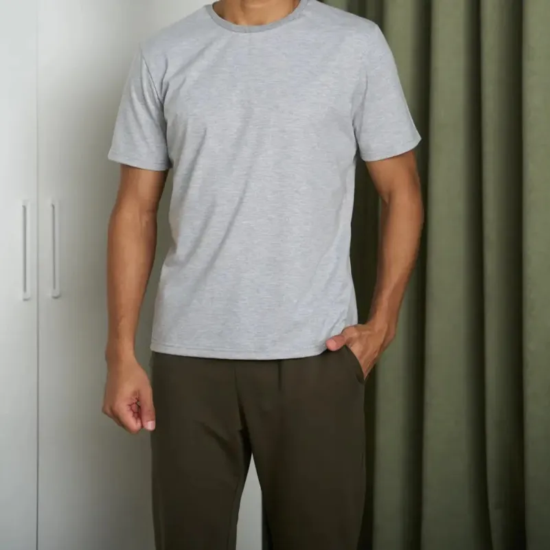 Піжама чоловіча Х (футболка сіра + штани прямі хакі) "Basic t-shirt" gray/khaki - 1