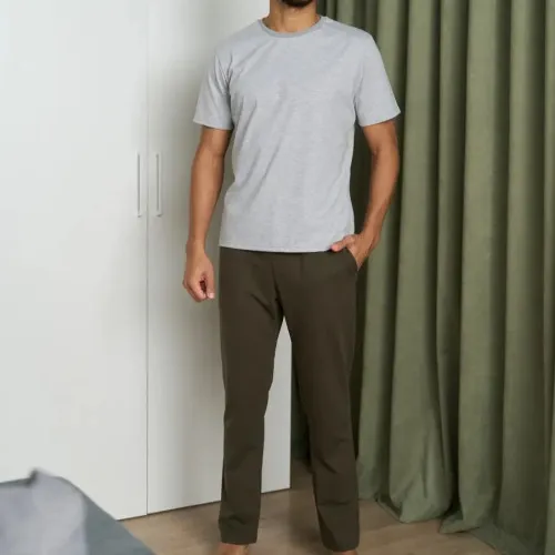 Піжама чоловіча Х (футболка сіра + штани прямі хакі) "Basic t-shirt" gray/khaki