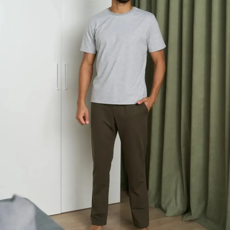 Піжама чоловіча Х (футболка сіра + штани прямі хакі) "Basic t-shirt" gray/khaki