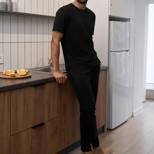Піжама чоловіча Х (футболка + штани прямі чорні) "Basic t-shirt" black