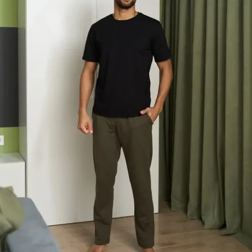 Піжама чоловіча Х (футболка чорна + штани прямі хакі) "Basic t-shirt" black/khaki