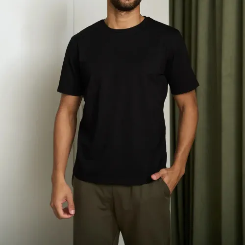 Піжама чоловіча Х (футболка чорна + штани прямі хакі) "Basic t-shirt" black/khaki - 2