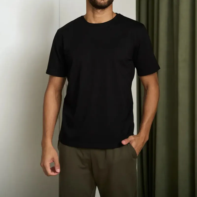Піжама чоловіча Х (футболка чорна + штани прямі хакі) "Basic t-shirt" black/khaki - 1