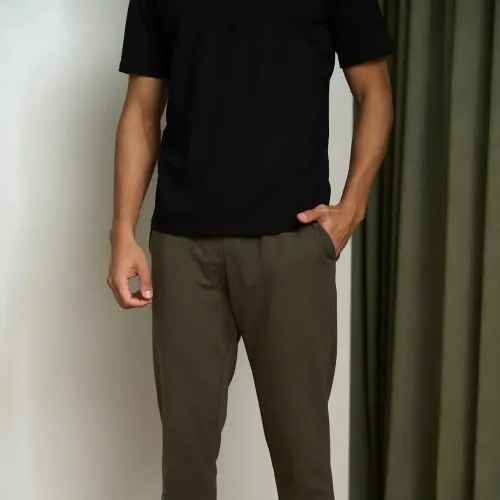 Піжама чоловіча Х (футболка чорна + штани прямі хакі) "Basic t-shirt" black/khaki - 4