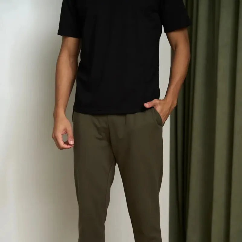 Піжама чоловіча Х (футболка чорна + штани прямі хакі) "Basic t-shirt" black/khaki - 3
