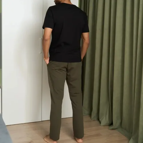 Піжама чоловіча Х (футболка чорна + штани прямі хакі) "Basic t-shirt" black/khaki - 3