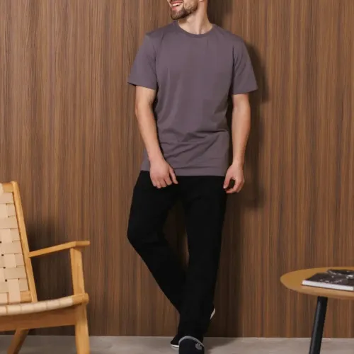 Піжама чоловіча Х (футболка темно-сіра + штани прямі чорні) "Basic t-shirt" dark gray/black