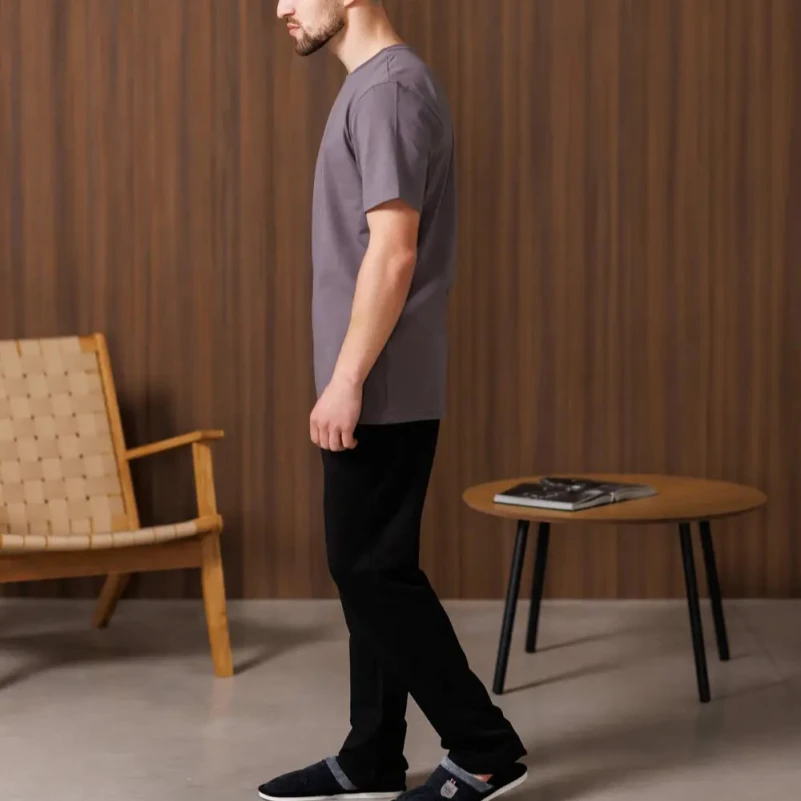 Пижама мужская Х (футболка темно-серая + штаны прямые черные) "Basic t-shirt" dark gray/black - 1