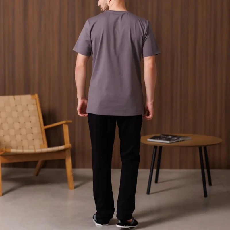 Пижама мужская Х (футболка темно-серая + штаны прямые черные) "Basic t-shirt" dark gray/black - 2