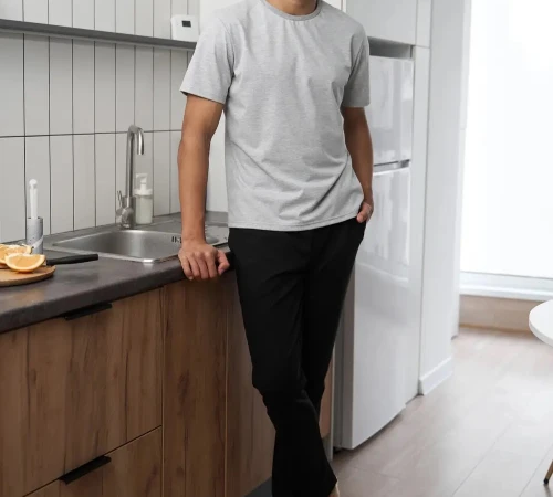  Пижама мужская Х (футболка серая + штаны прямые черные) "Basic t-shirt" gray/black