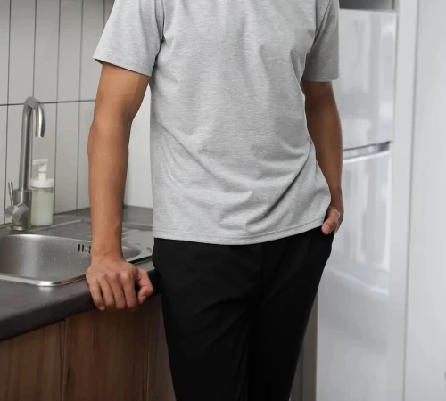  Пижама мужская Х (футболка серая + штаны прямые черные) "Basic t-shirt" gray/black - 2