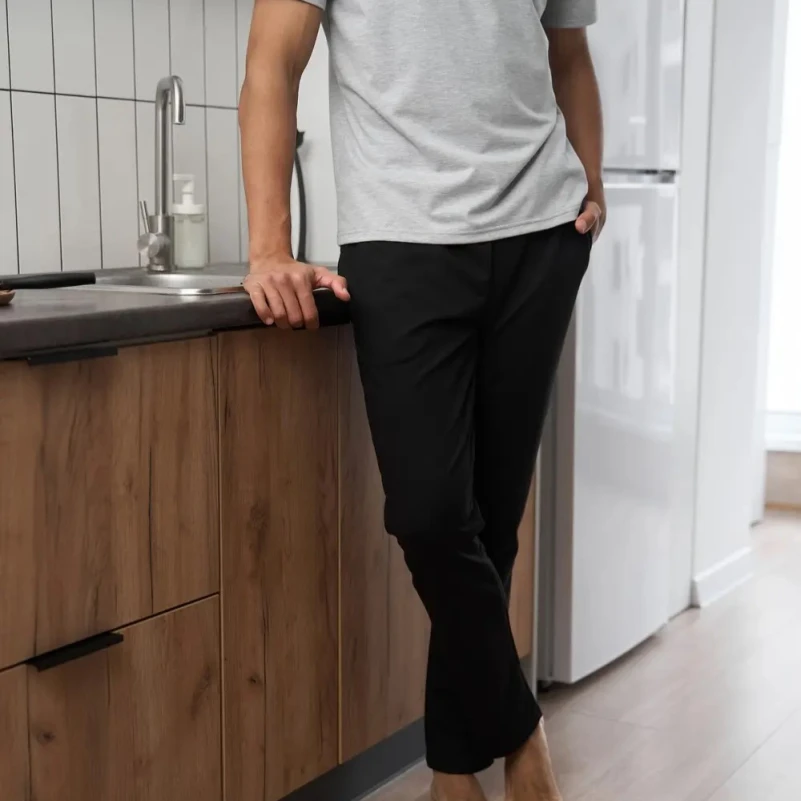  Пижама мужская Х (футболка серая + штаны прямые черные) "Basic t-shirt" gray/black - 2