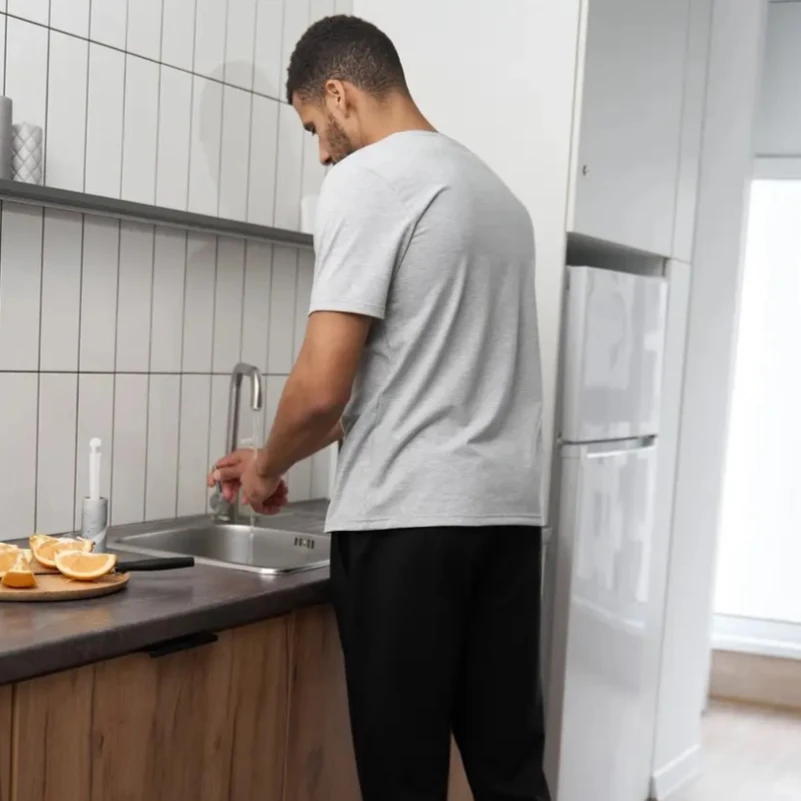  Пижама мужская Х (футболка серая + штаны прямые черные) "Basic t-shirt" gray/black - 3