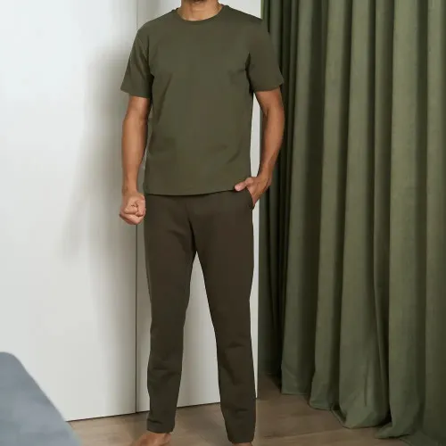 Піжама чоловіча Х (футболка + штани прямі хакі) "Basic t-shirt" khaki